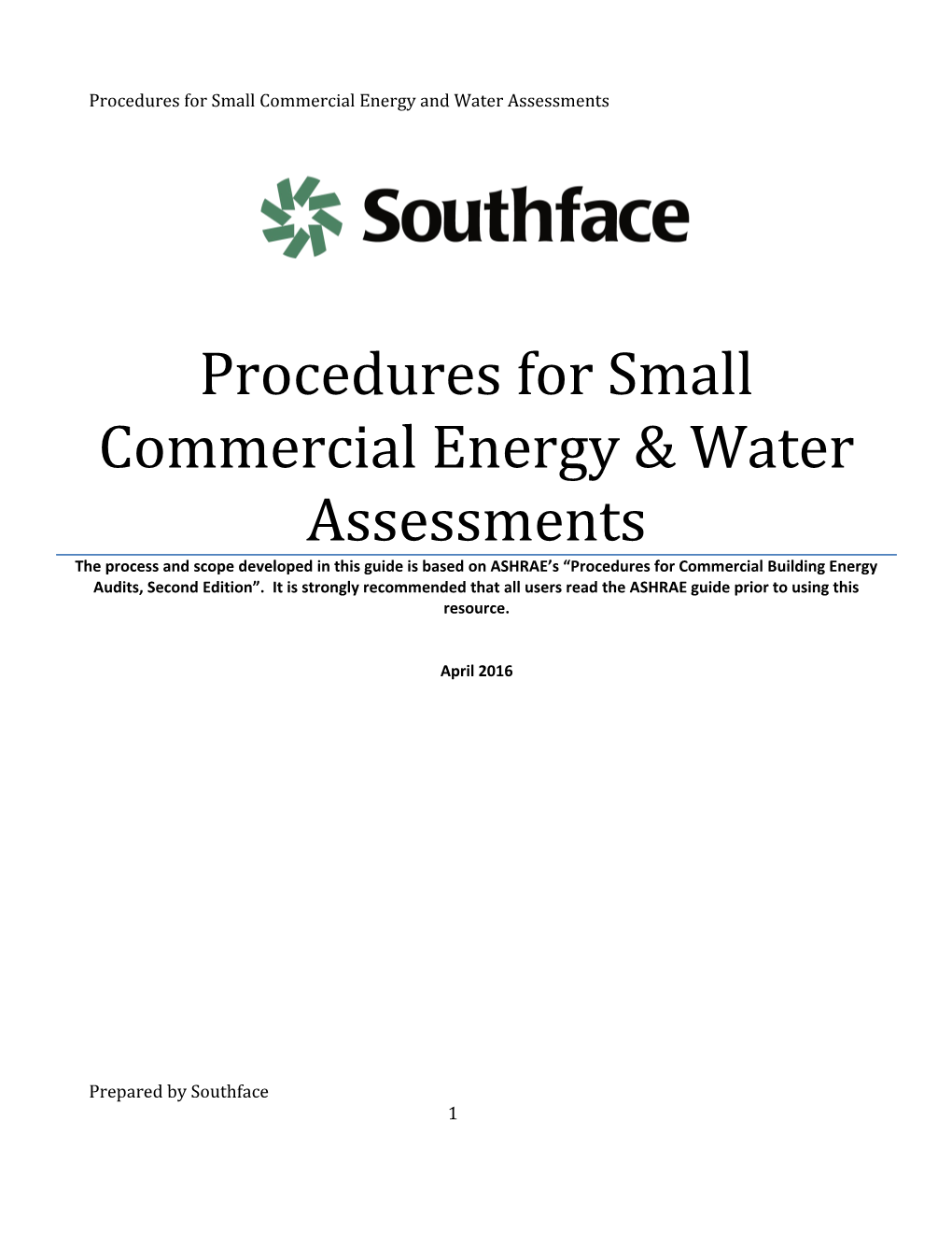 Procedures for Small Commercial Energy & Water Assessments