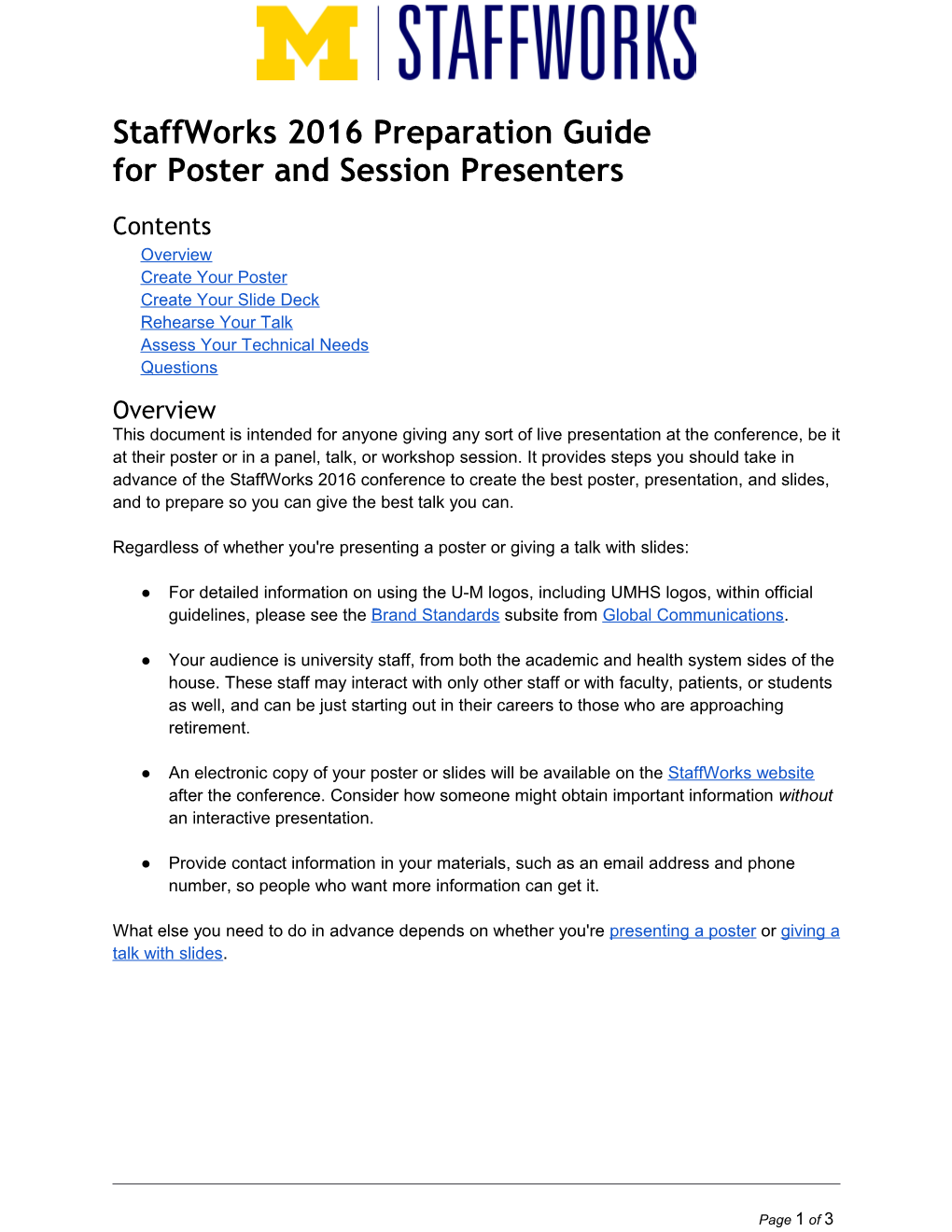 Staffworks 2016 Preparation Guide for Poster and Session Presenters