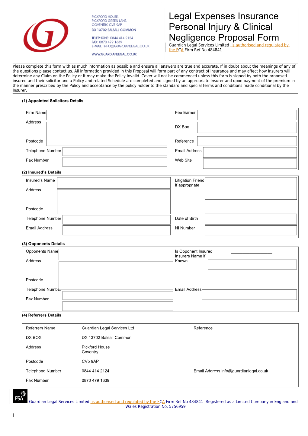 (1) Appointed Solicitors Details