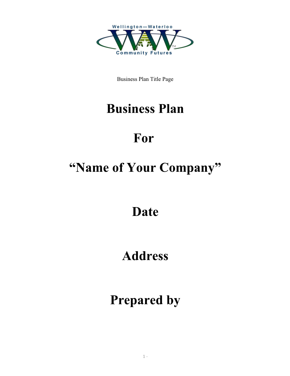 Business Plan Title Page