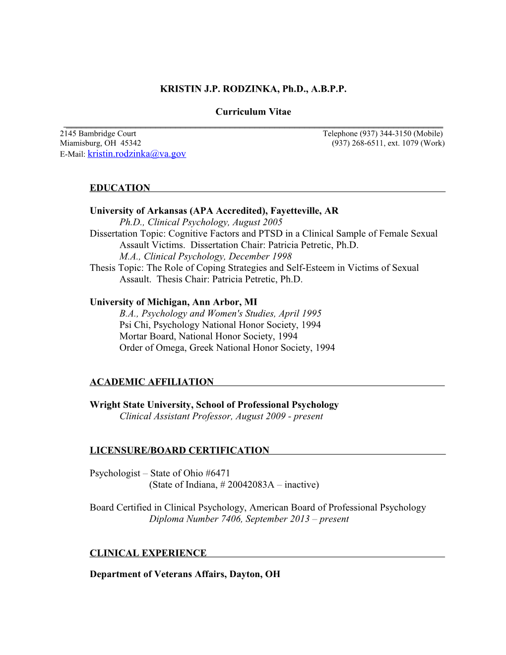 Curriculum Vitae: Rodzinka; Wickett-Curtis