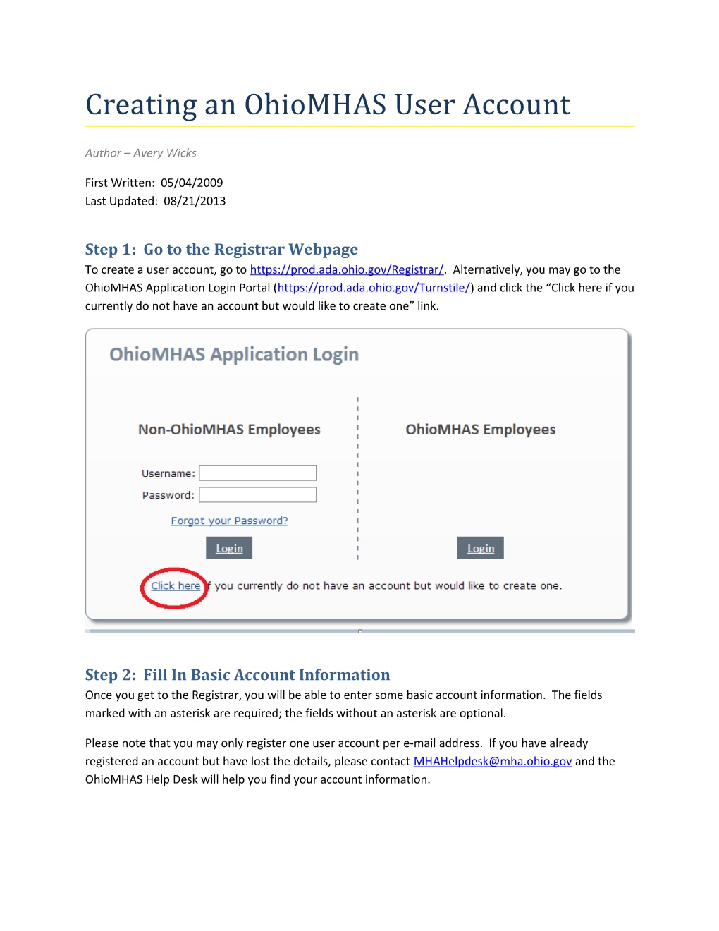 Creating an Ohiomhas User Account