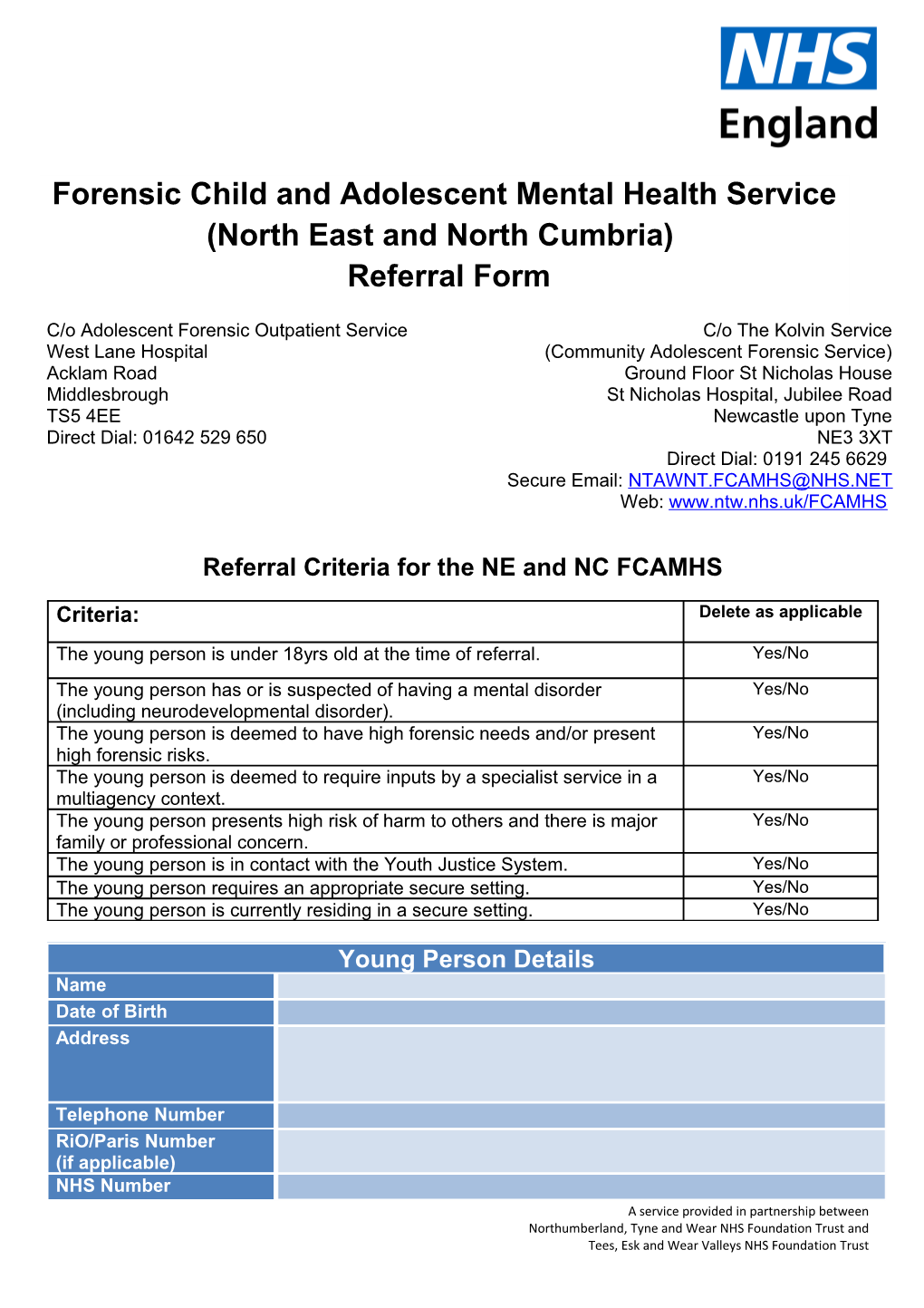 Referral Criteria for Thene and NC FCAMHS