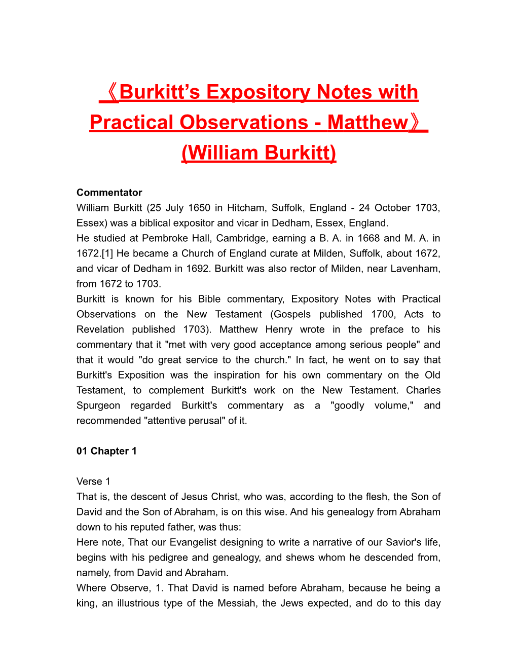 Burkitt S Expository Notes with Practical Observations-Matthew (William Burkitt)