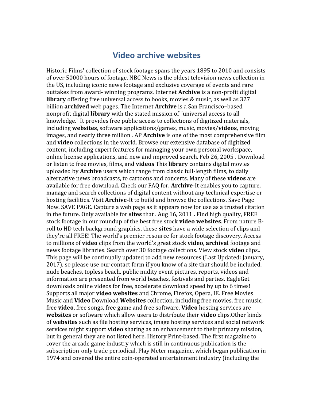 Video Archive Websites