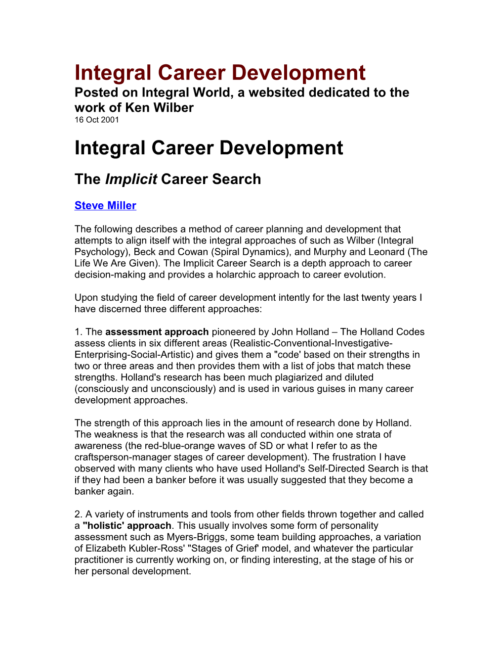 Integral Career Development