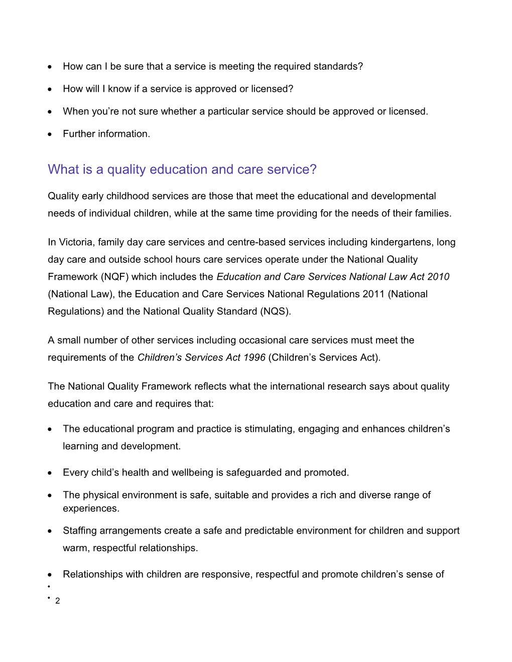Choosing a Quality Education and Care Service: Information for Families