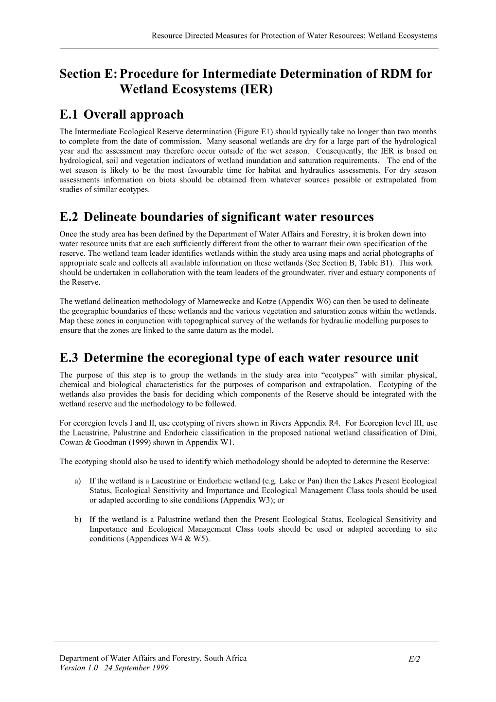 Section E: Procedure for Intermediate Determination of Rdm for Wetland Ecosystems