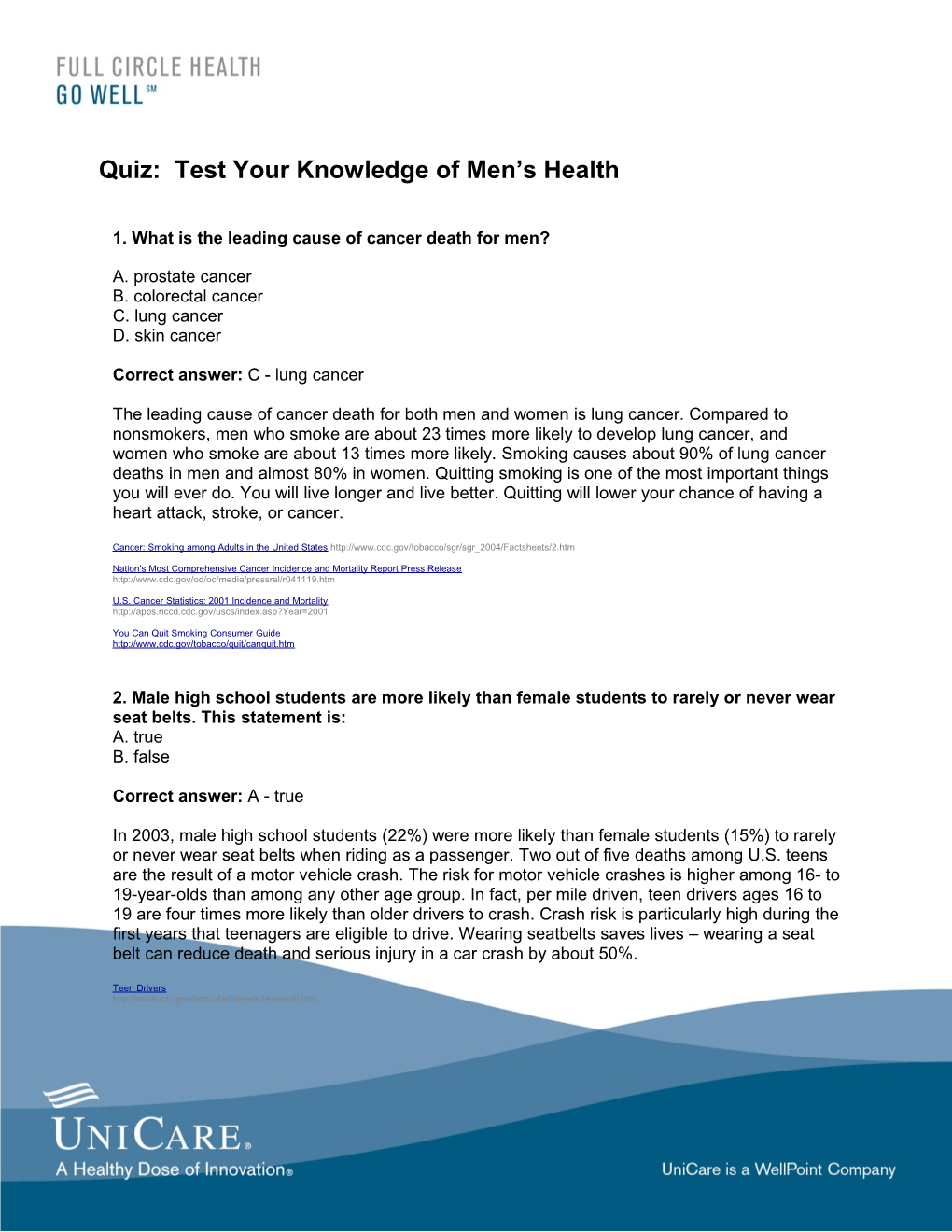 Questions and Answers: Test Your Knowledge About Men's Health