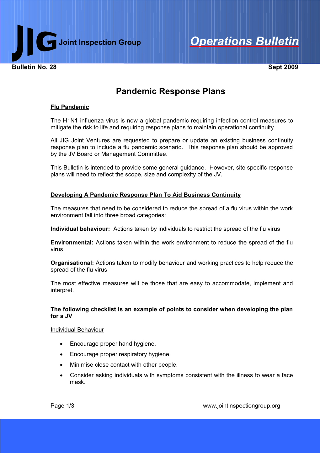 Pandemic Response Plans
