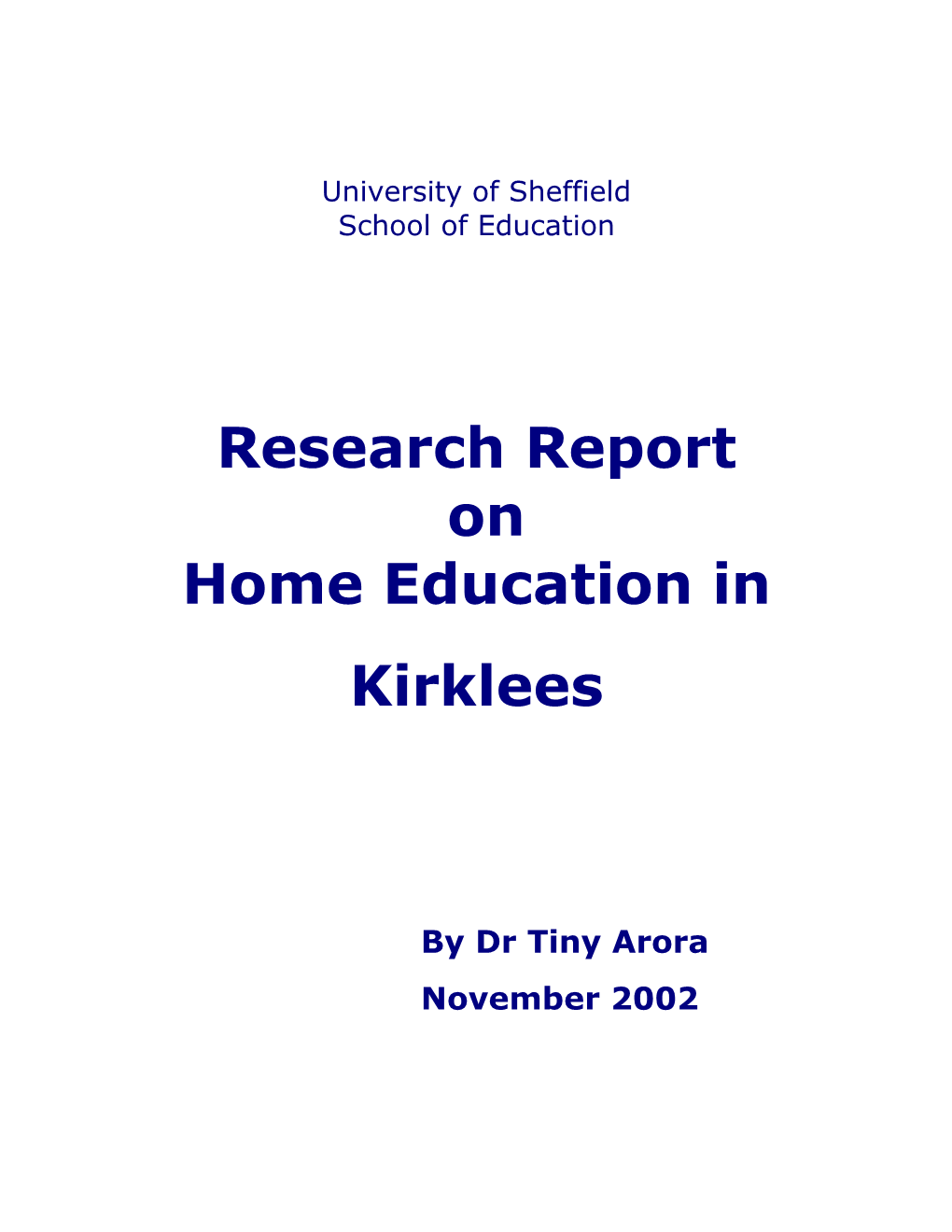 Report on Home Education in Kirklees