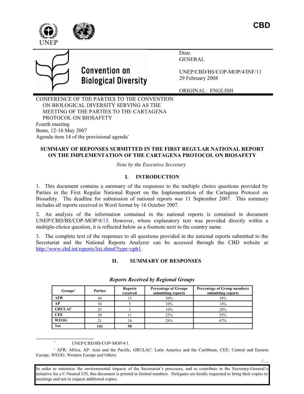 Unep/Cbd/Bs/Cop-Mop/4/Inf/11