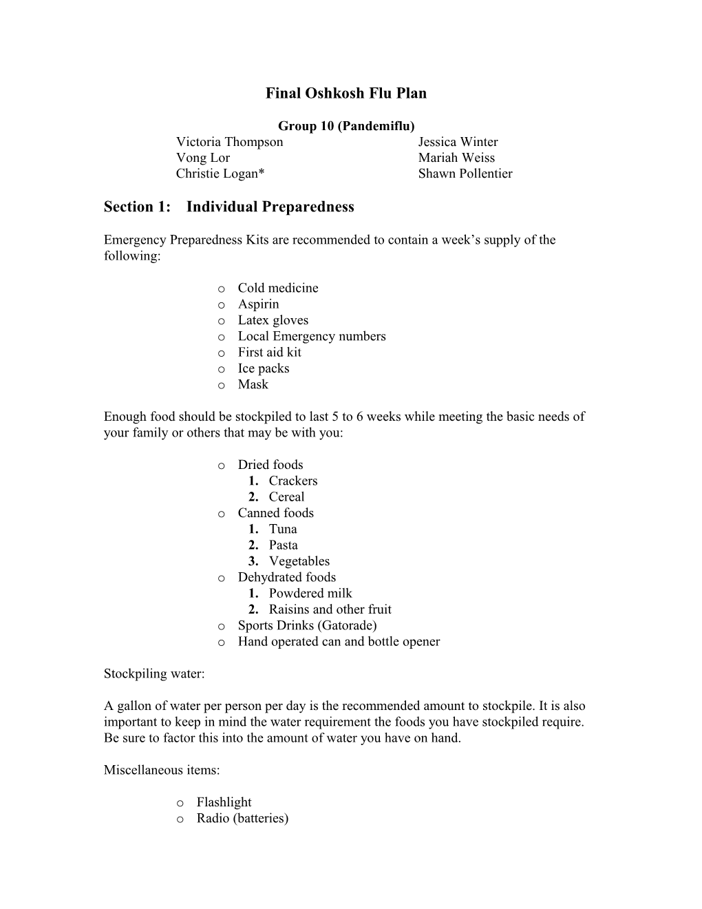 Section 1: Individual Preparedness