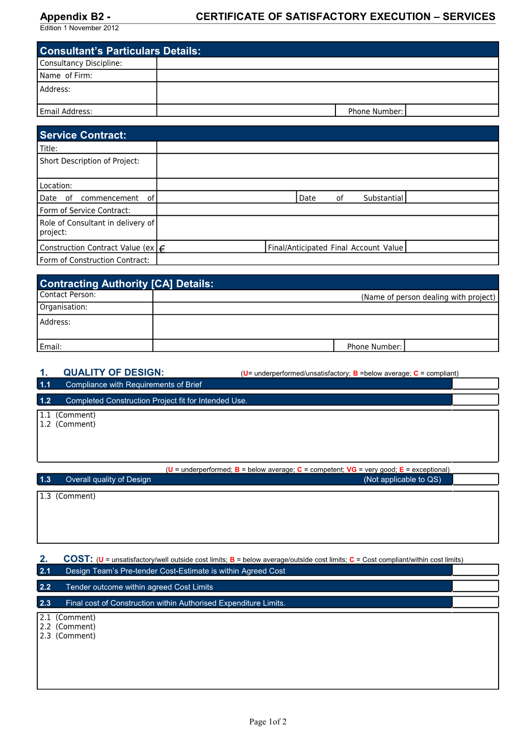 Appendix B2 - CERTIFICATE of SATISFACTORY EXECUTION SERVICES