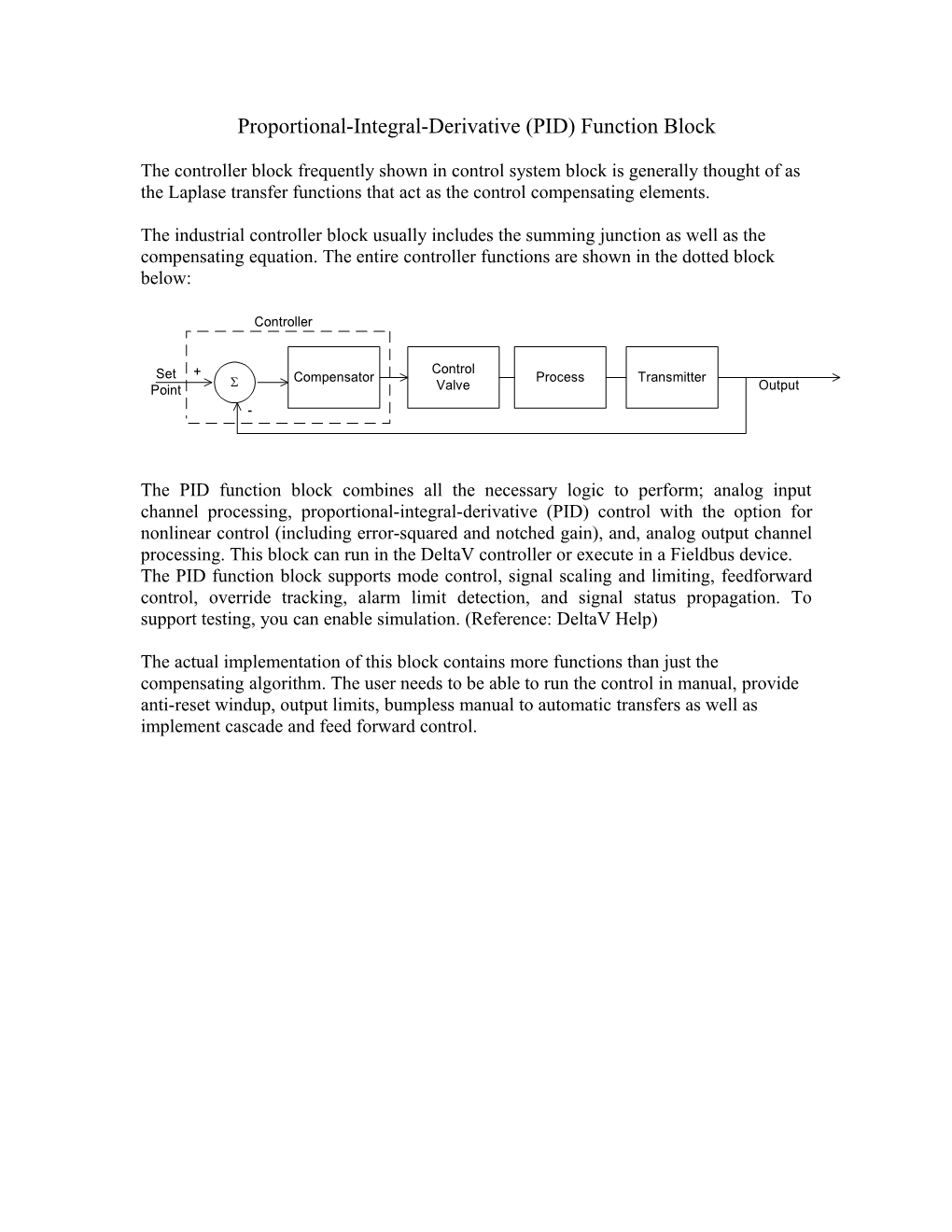 Proportional-Integral-Derivative (PID) Function Block