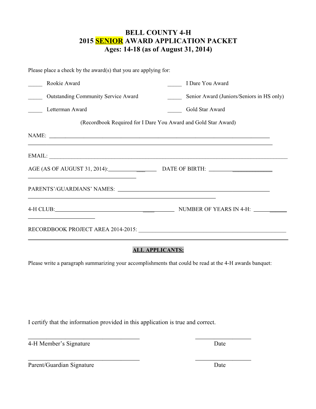 2015Senioraward Application Packet