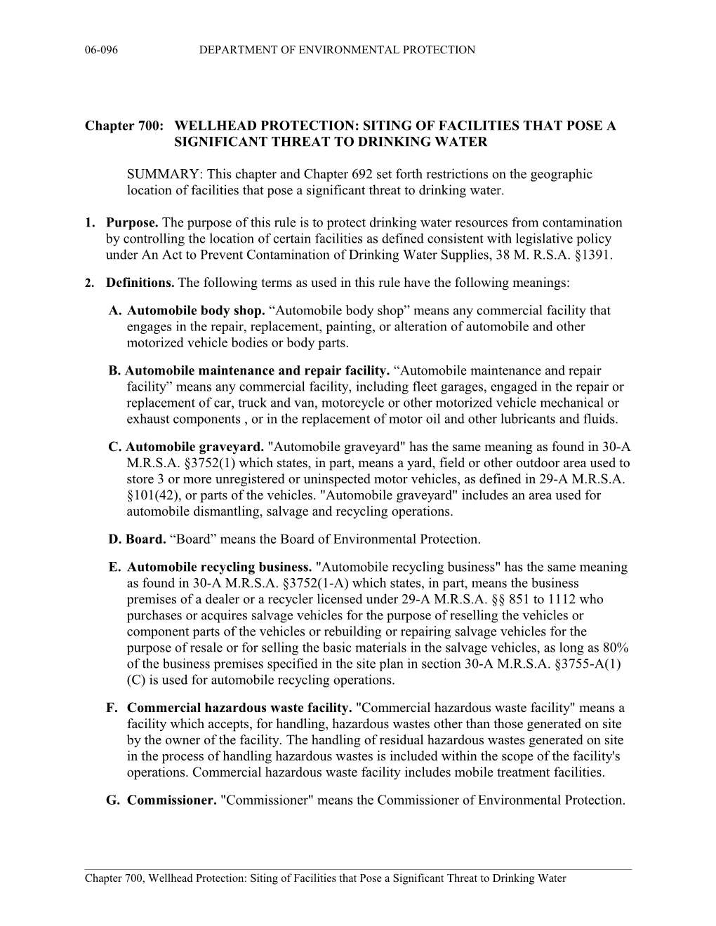 Chapter 700:WELLHEAD PROTECTION: SITING of FACILITIES THAT POSE a SIGNIFICANT THREAT TO