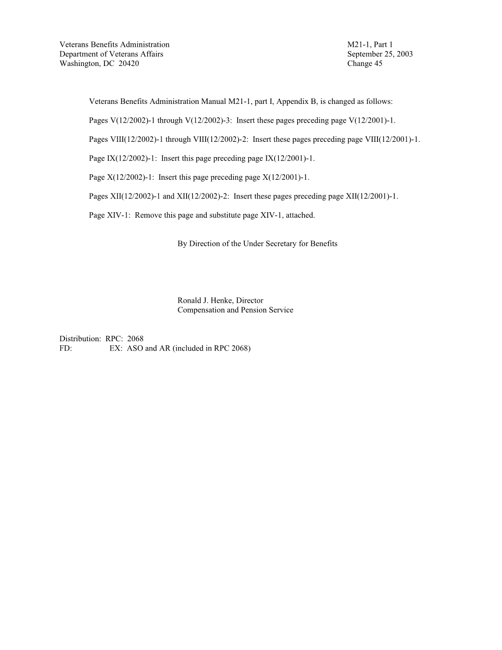 9/03 M21-1 Part 1 Change 45 Transmittal