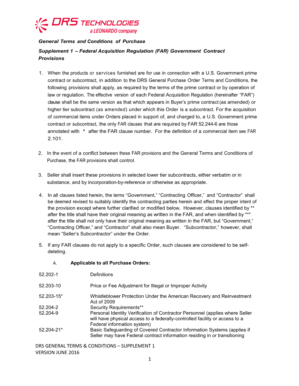 Supplement1 Federal Acquisitionregulation(FAR)Governmentcontract