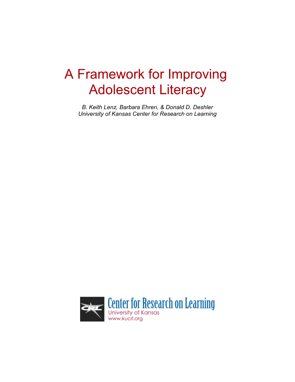 A Framework for Improving Adolescent Literacy