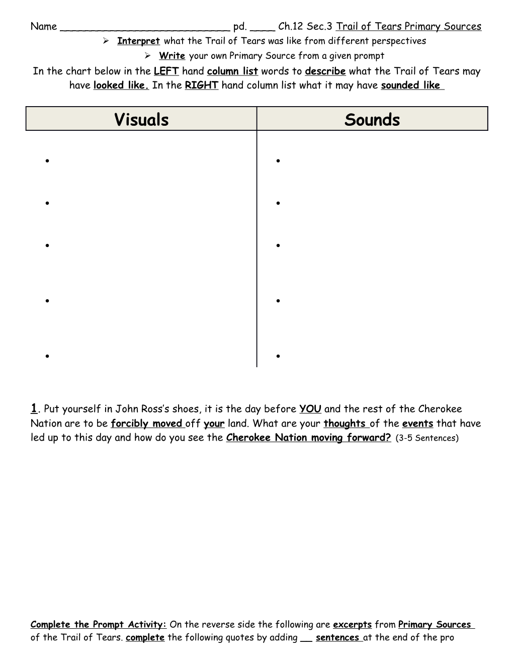 Name ______Pd. ____ Ch.12 Sec.3 Trail of Tears Primary Sources
