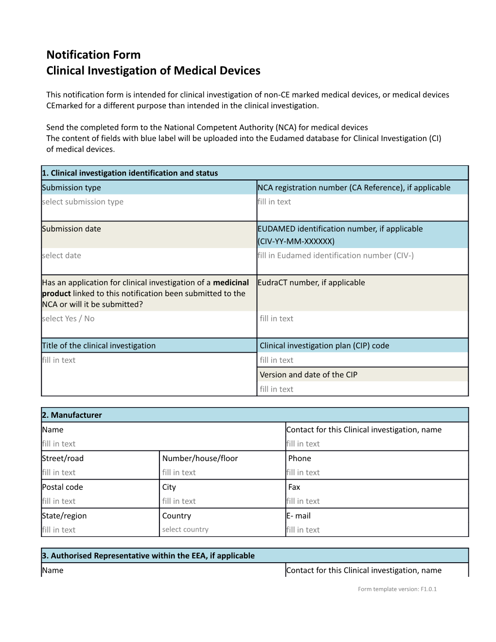 Notification Form Clinical Investigation of Medical Devices