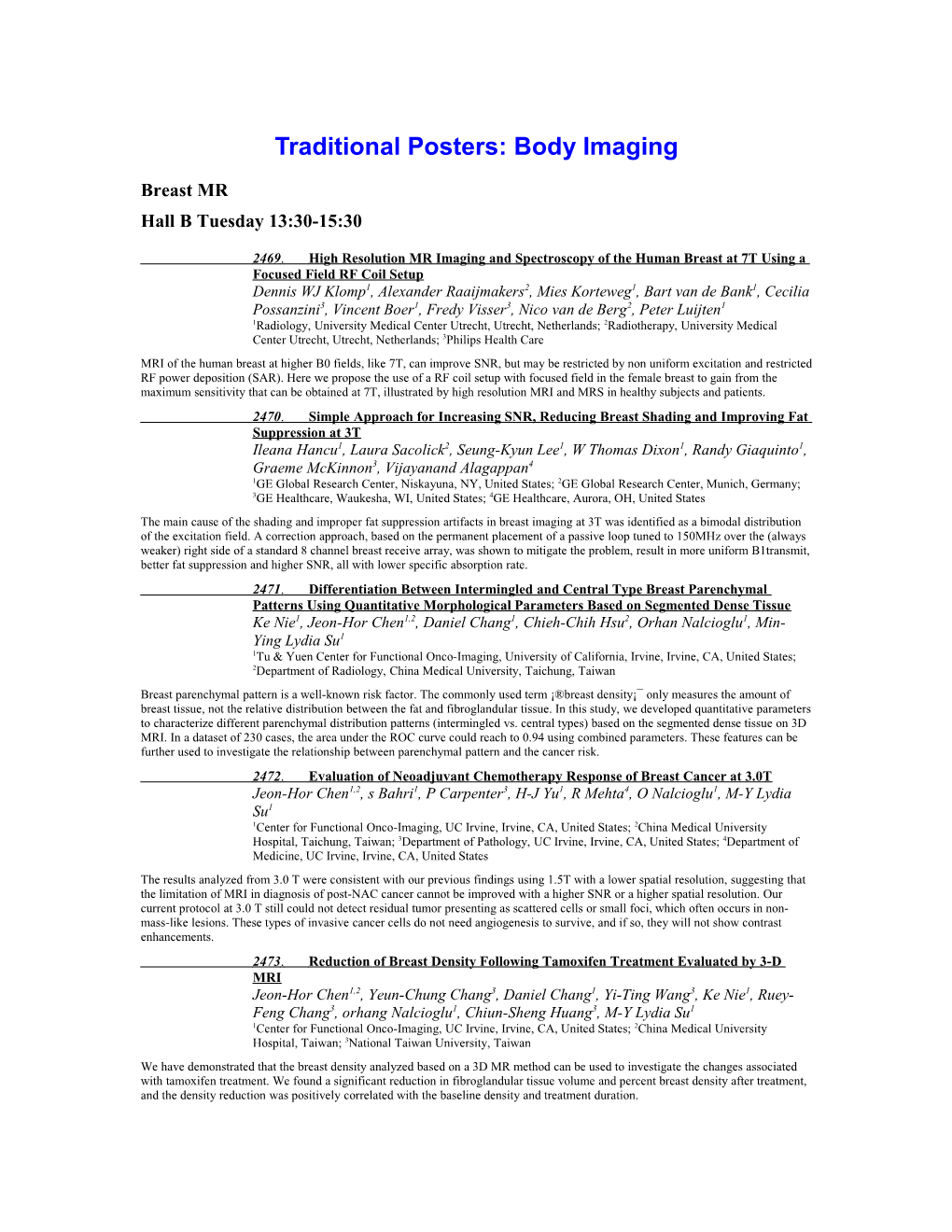 Traditional Posters: Body Imaging