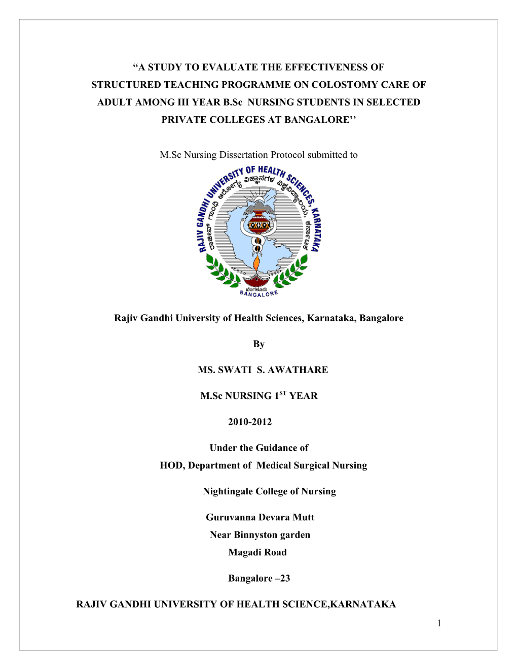 Of Nosocomial Infections in Pediatrics Among Iii Year Gnm Nursing Students in Selected