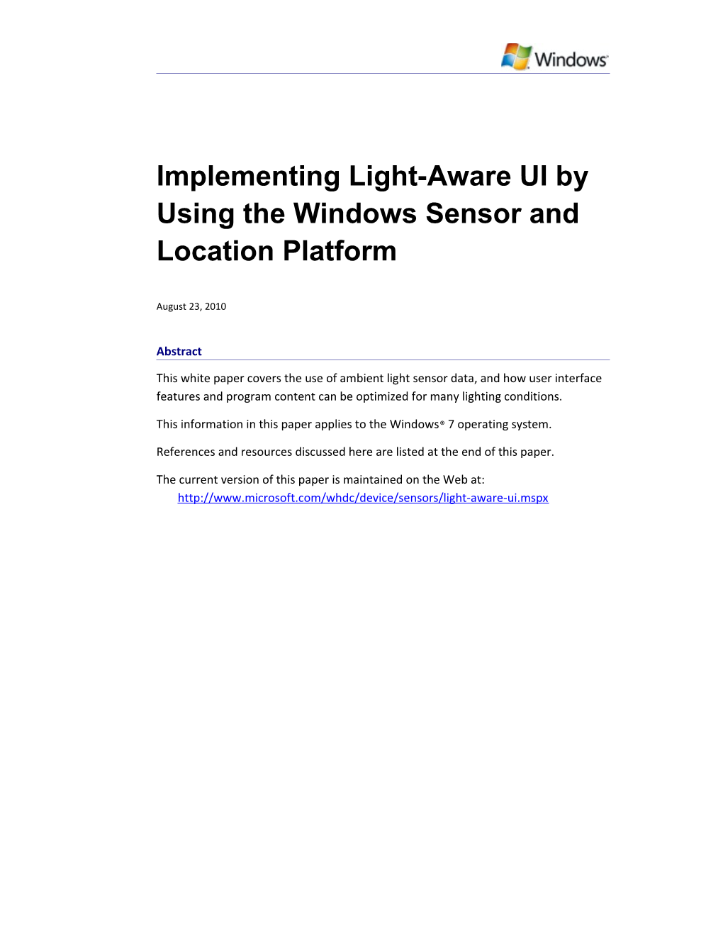Implementing Light-Aware UI by Using the Windows Sensor and Location Platform - 1