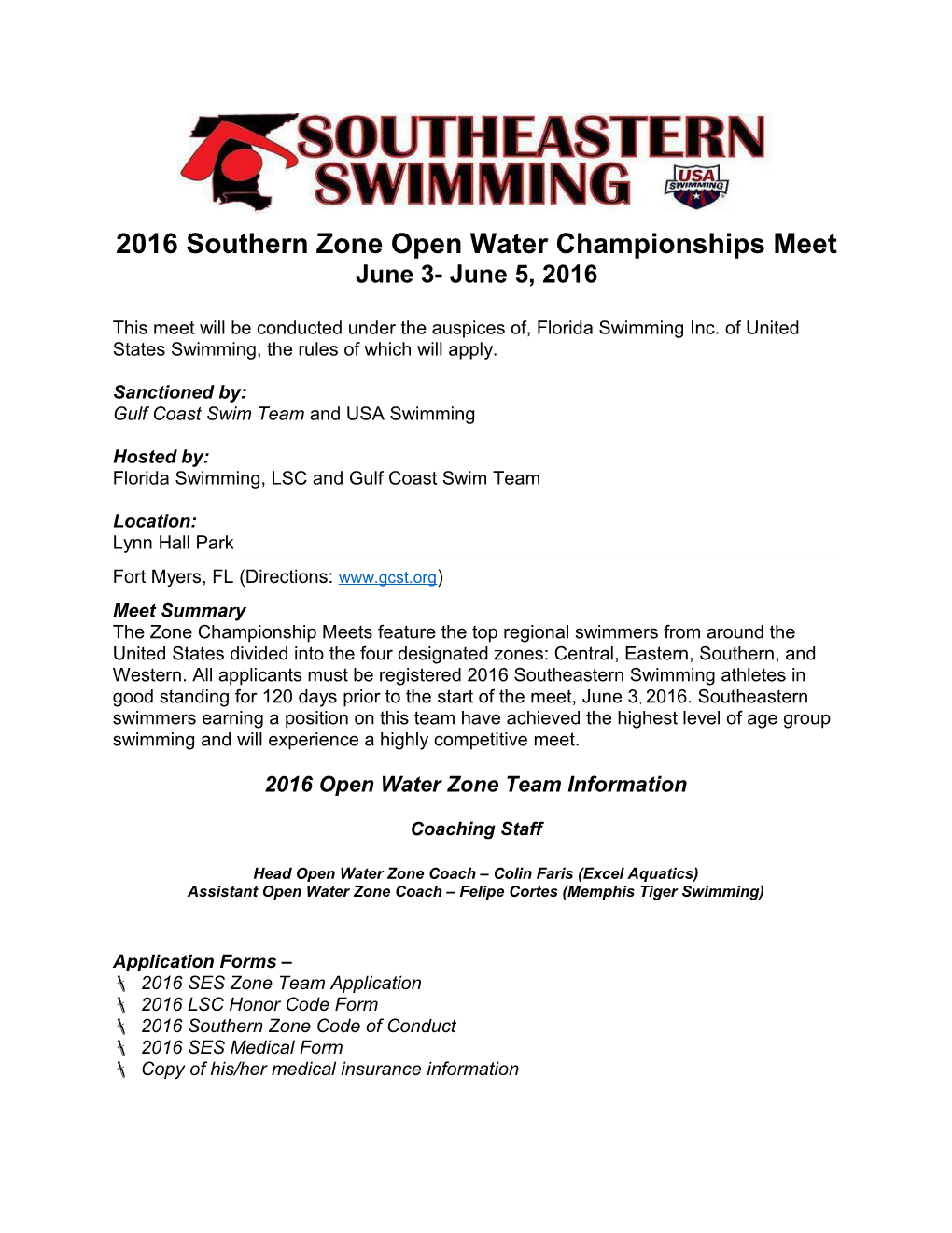 2016 Southern Zone Open Water Championships Meet