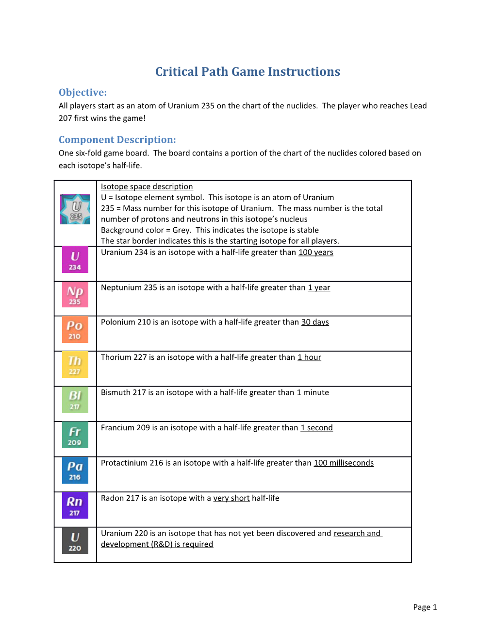 Critical Path Game Instructions