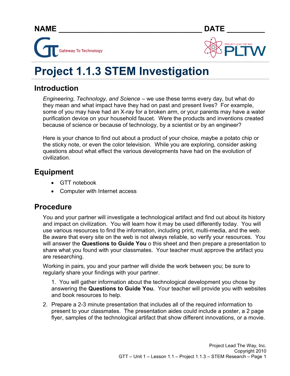 Project 1.1.3 STEM Research