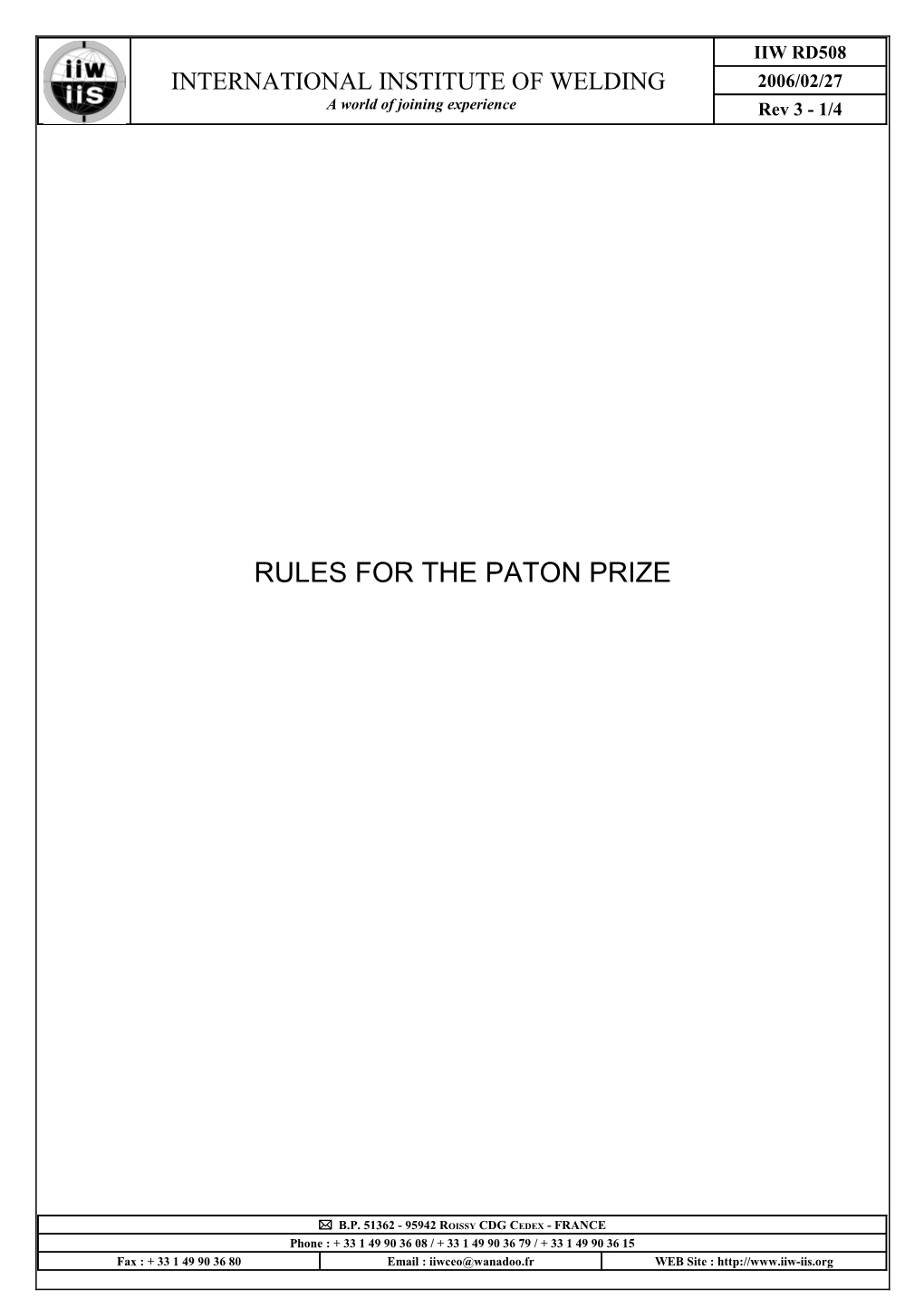 Rules for the Paton Prize