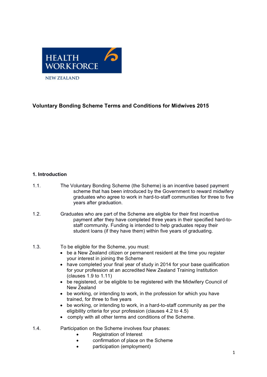 Voluntary Bonding Scheme Terms and Conditions for Midwives 2015