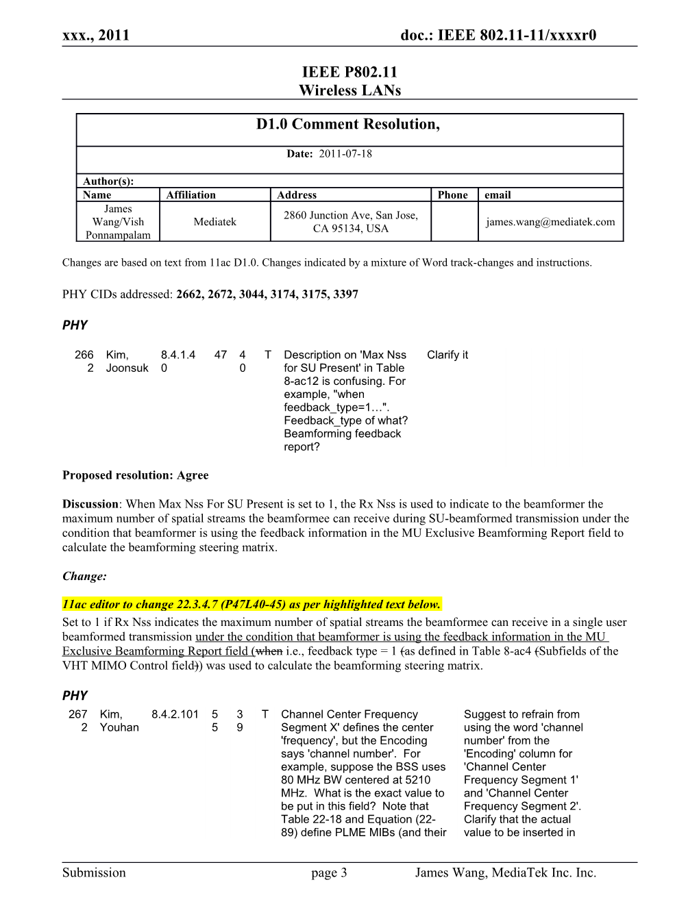 Changes Are Based on Text from 11Ac D1.0. Changes Indicated by a Mixture of Word Track-Changes