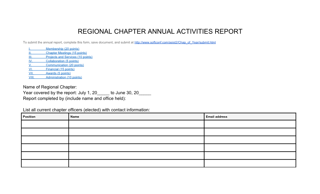 Regional Chapter Annual Report (Simplified)