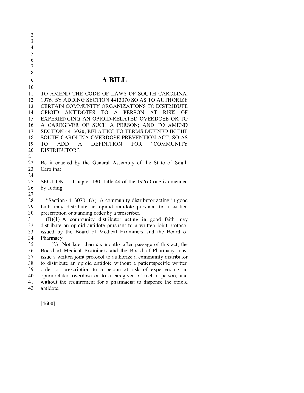 2017-2018 Bill 4600 Text of Previous Version (Jan. 10, 2018) - South Carolina Legislature Online