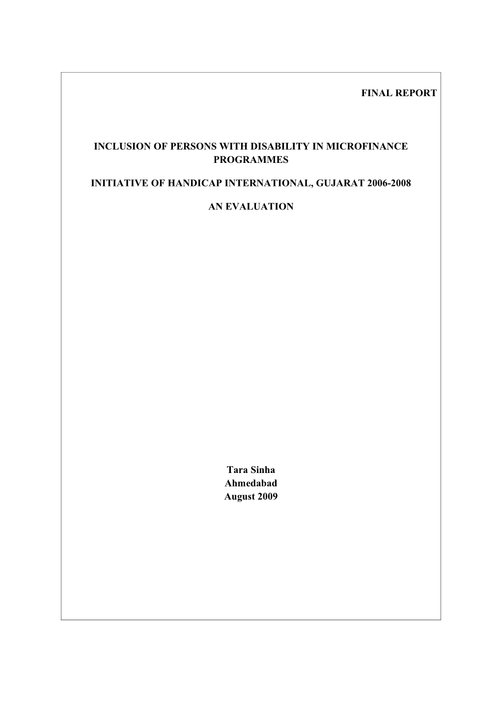 Inclusion of Persons with Disability in Microfinance Programmes