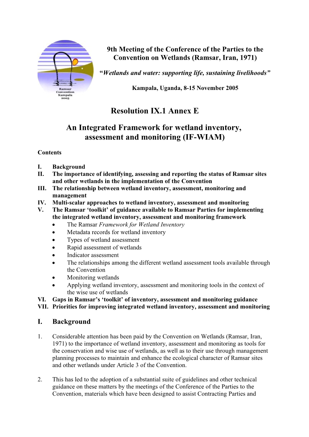 Ramsar COP9 Resolution IX.1 Annex E, Page 1