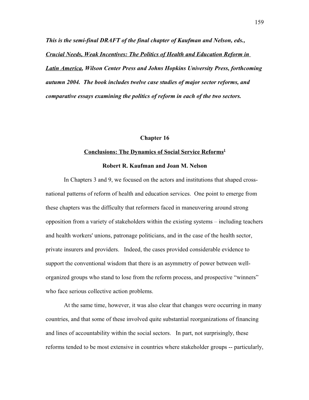 Conclusions: the Dynamics of Social Service Reforms 1