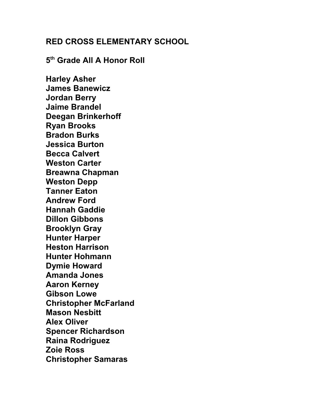 4Th Grade A/B Honor Roll