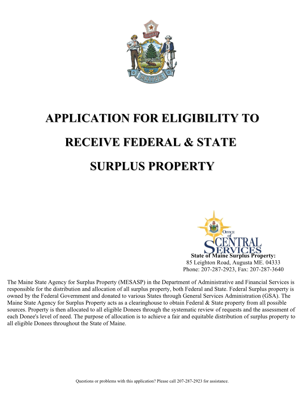 Application for Eligibility to Receive Federal Surplus Property