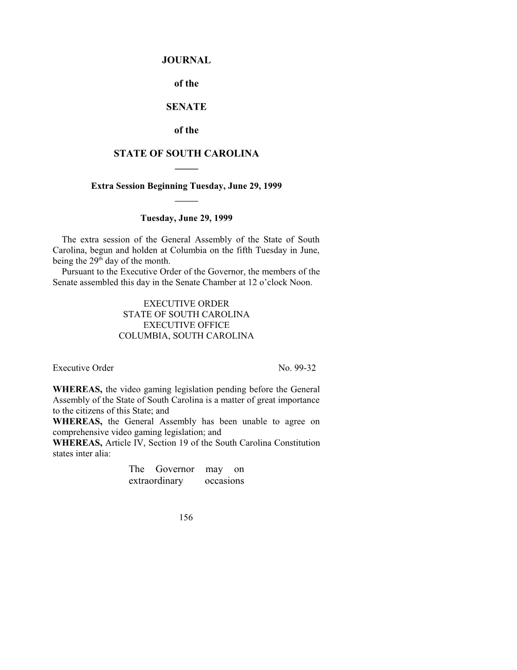Senate Journal for June 29, 1999 - South Carolina Legislature Online