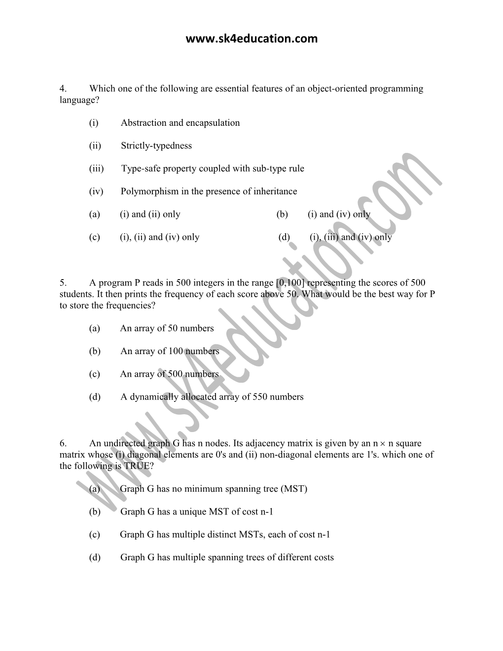 GATE Question Papers: Computer Science and Engineering 2005 (CS)