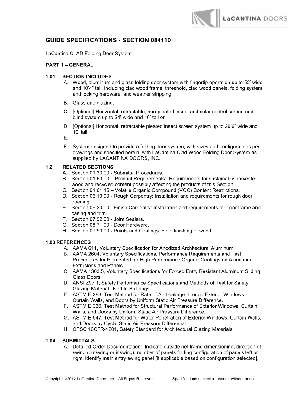 Guide Specifications- Section 08640