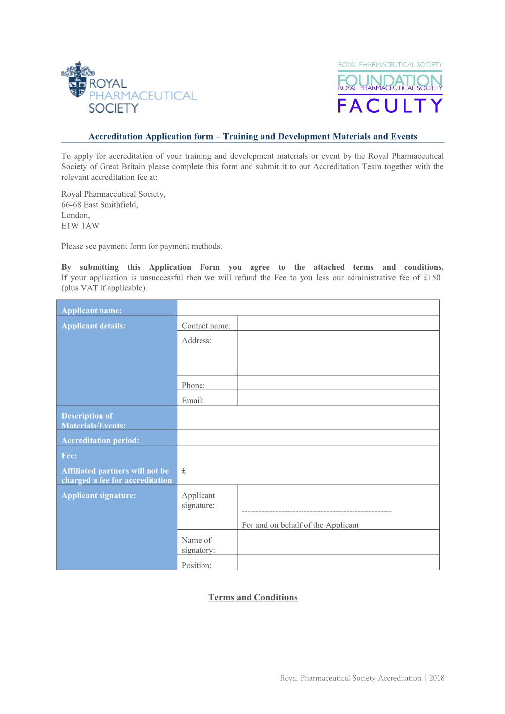 Accreditation Application Form Training and Development Materials and Events