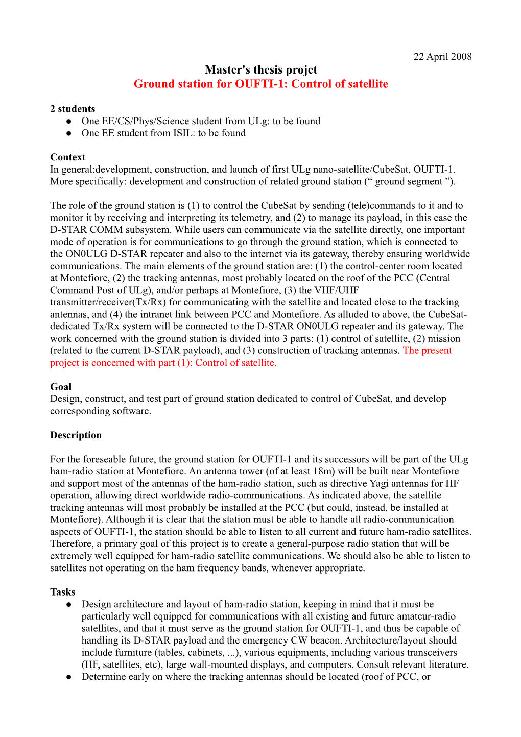 Ground Station for OUFTI-1: Control of Satellite