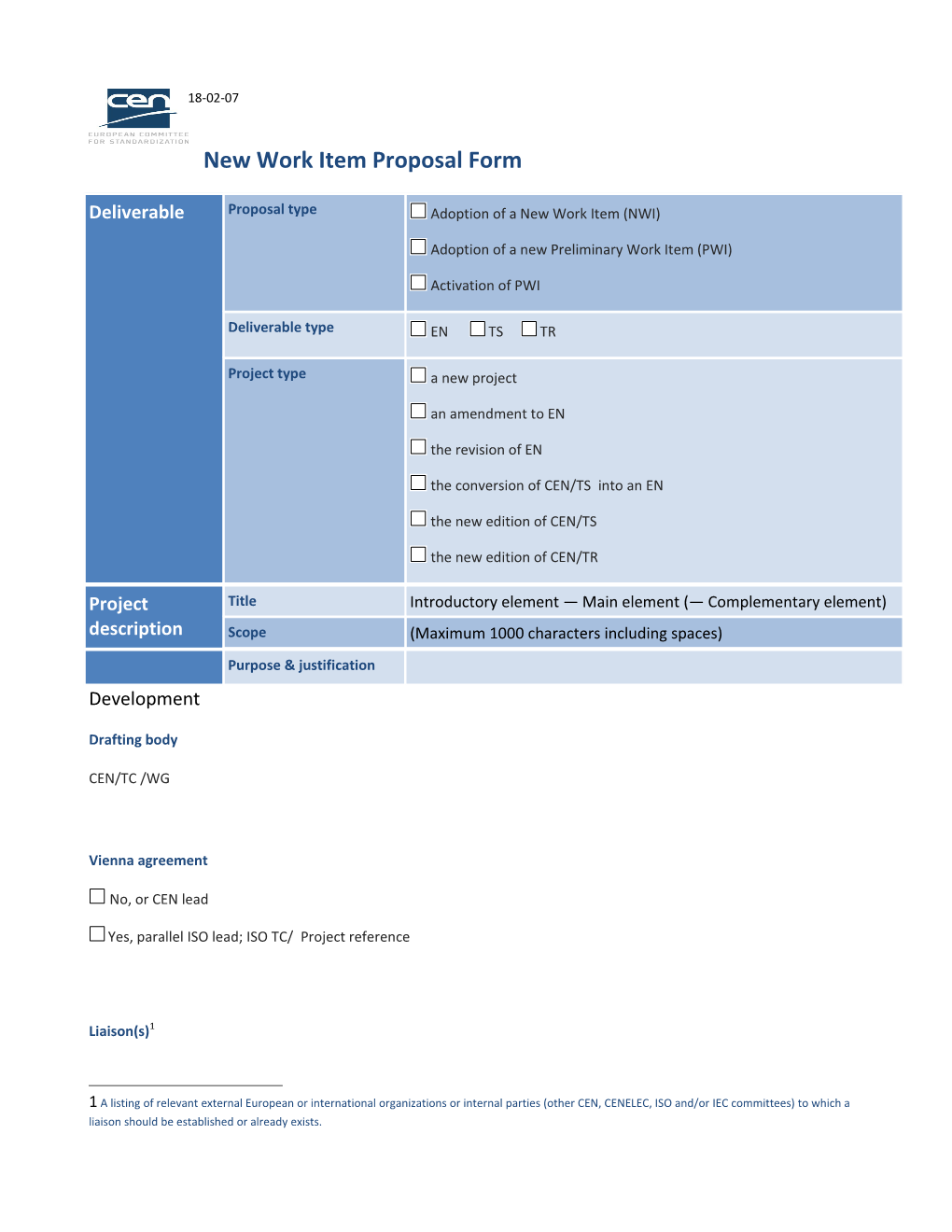 New Work Item Proposal Form