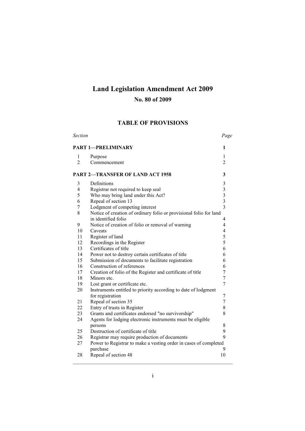 Land Legislation Amendment Act 2009