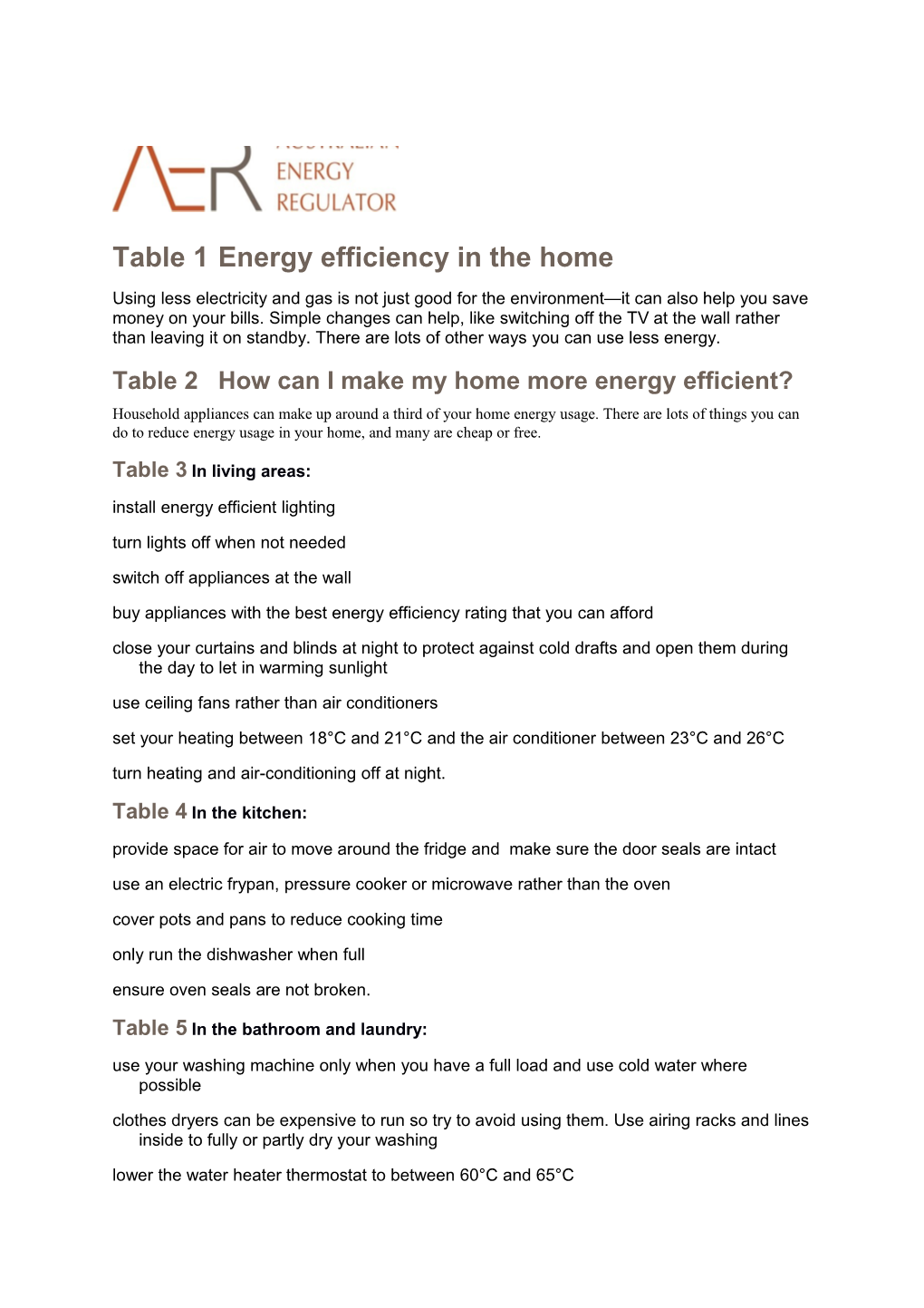 Energy Efficiency in the Home